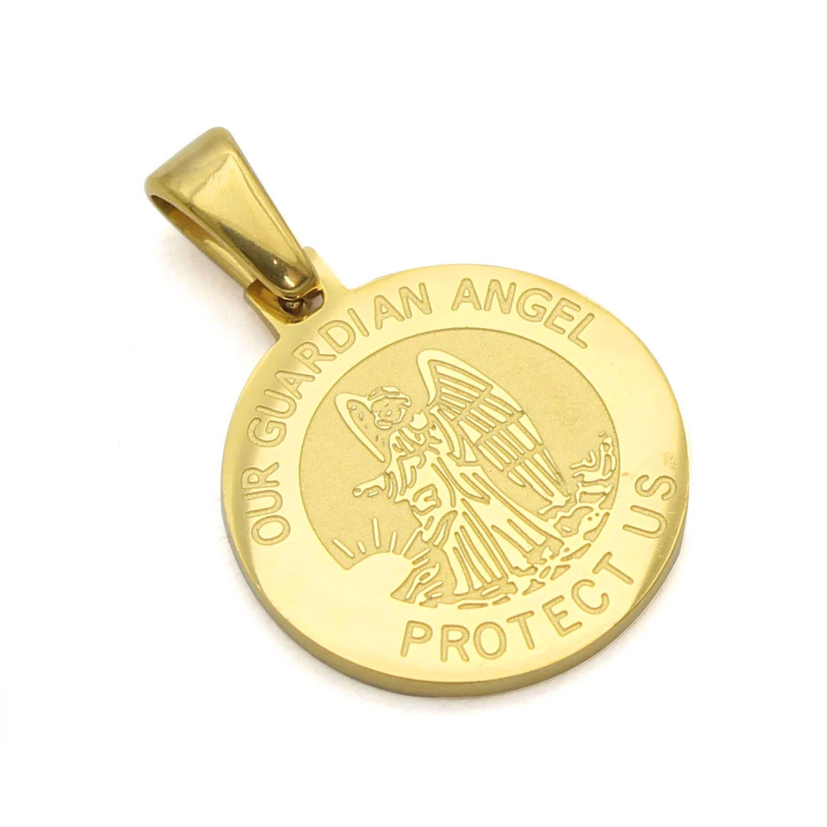 Dije Acero Dorado Angel-Guardia Guardian Custodio 15mm
