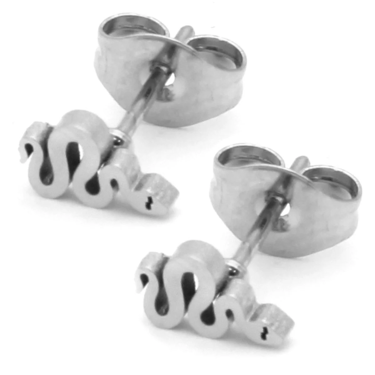 Arete Tipo Broquel Plateado Pequeña Serpiente Vibora