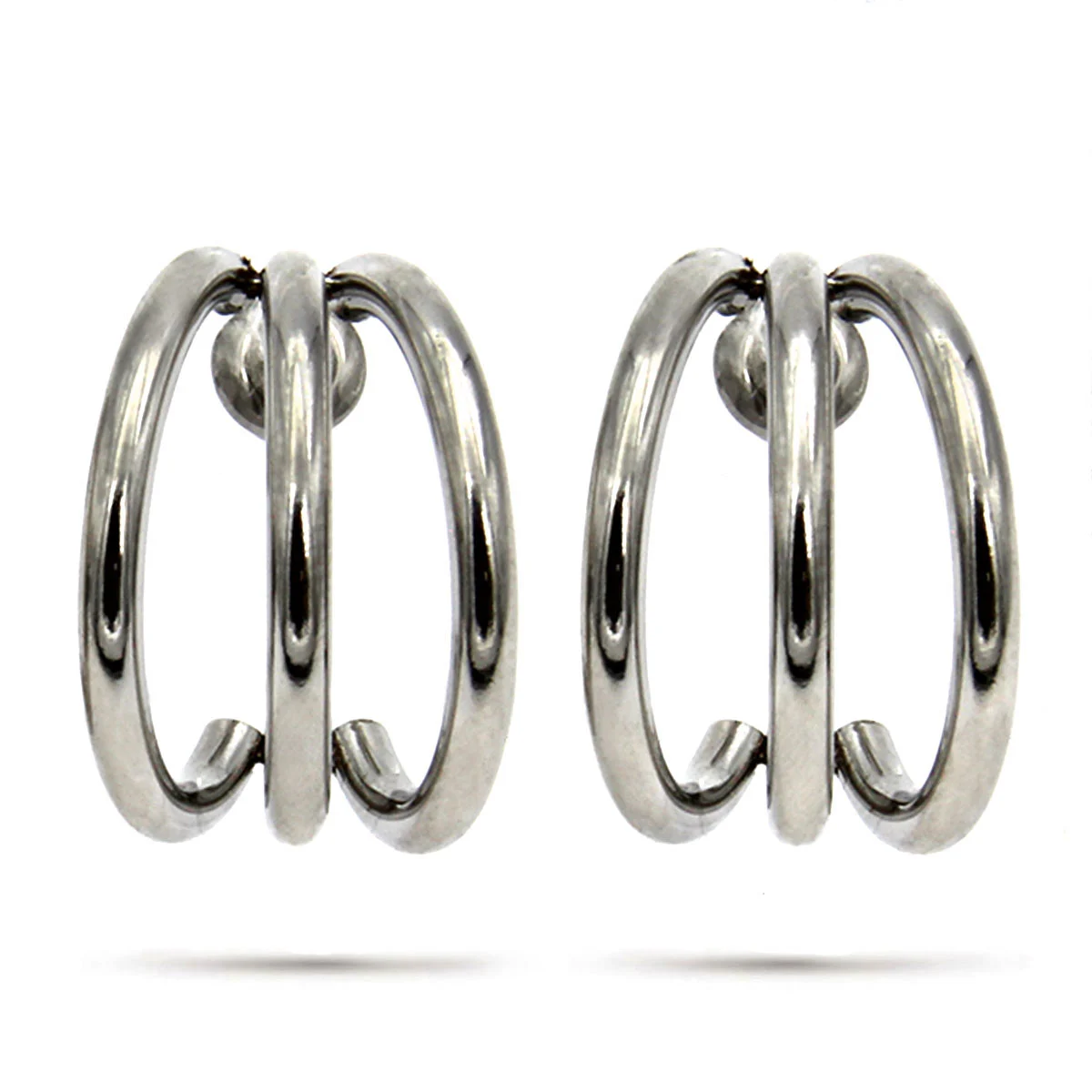 Aretes Acero Plateado Tipo Arracada 3 Media Linea Simple