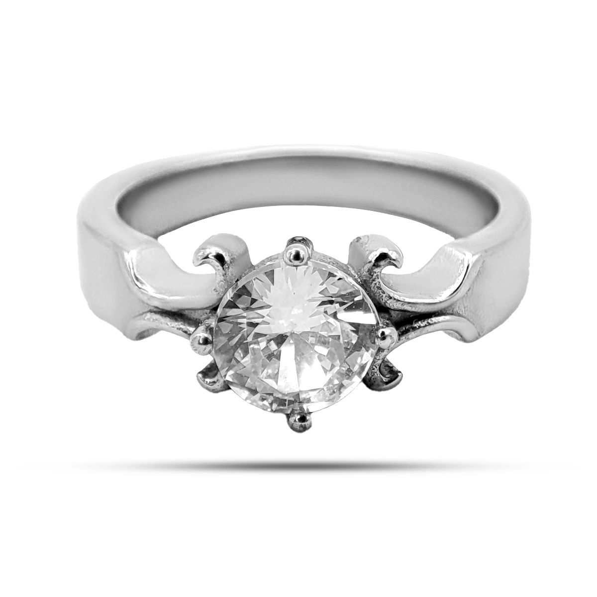 Anillo Acero Plateado Zirconia Enmarcada Compromiso Promesa