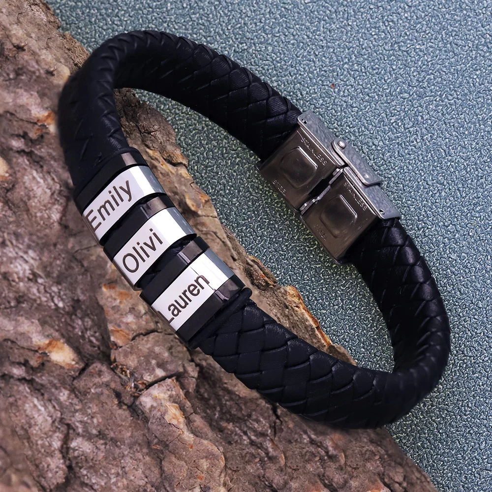 Pulsera Base de Piel Negra con 1 Cuenta