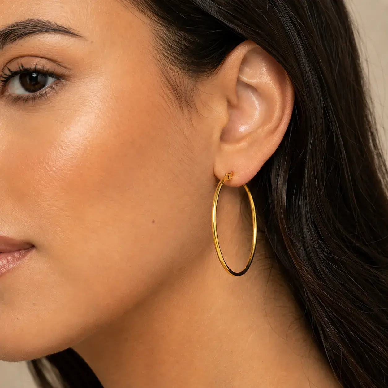 Aretes Acero Dorado Arracadas Sencillas Delgadas 32 mm