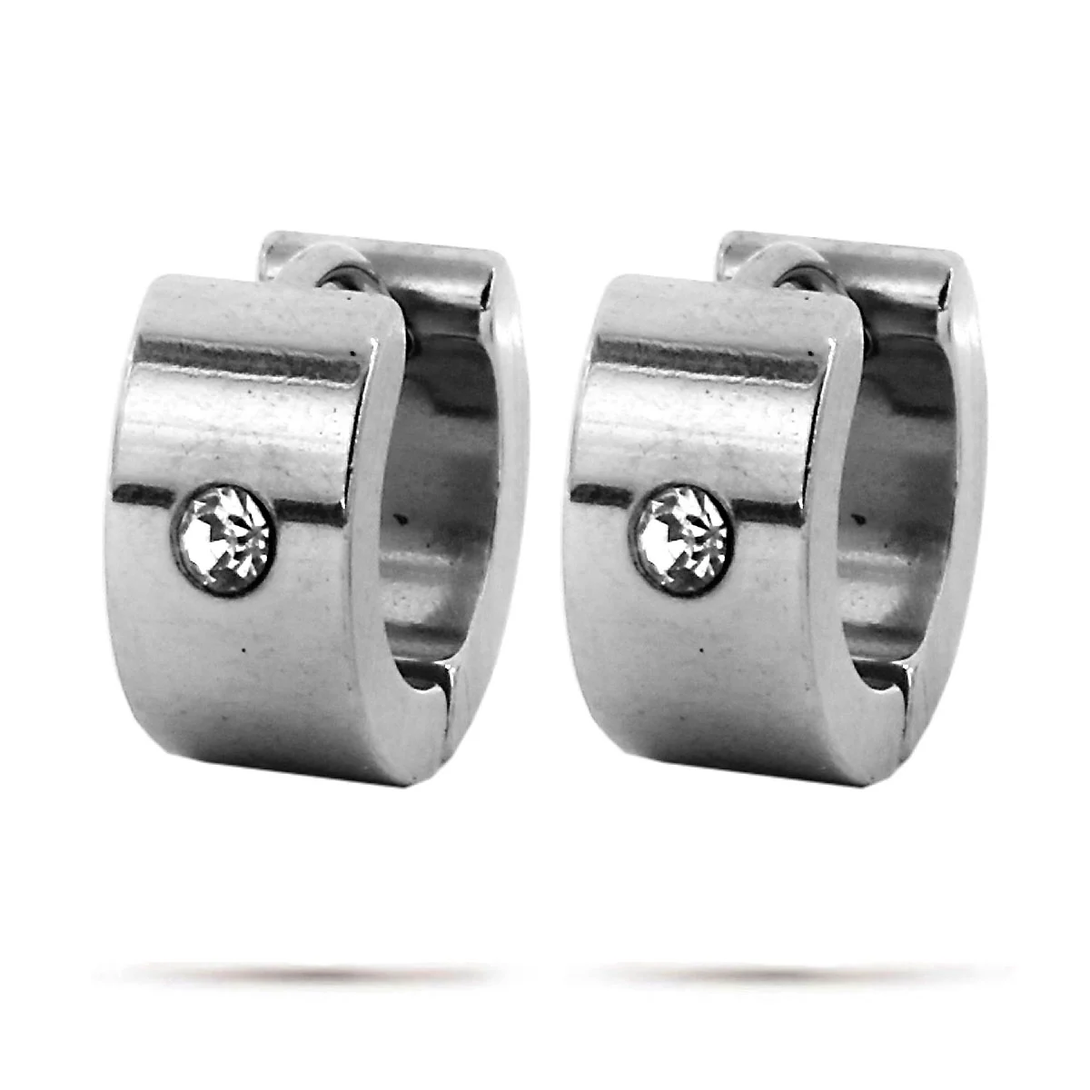Aretes Tipo Huggies Acero Inox Plateado Cristal Sencillo