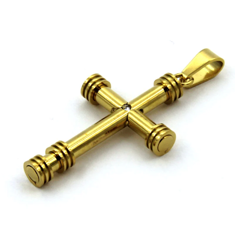Dije Acero Dorado Cruz Latina Tubular Zirconia