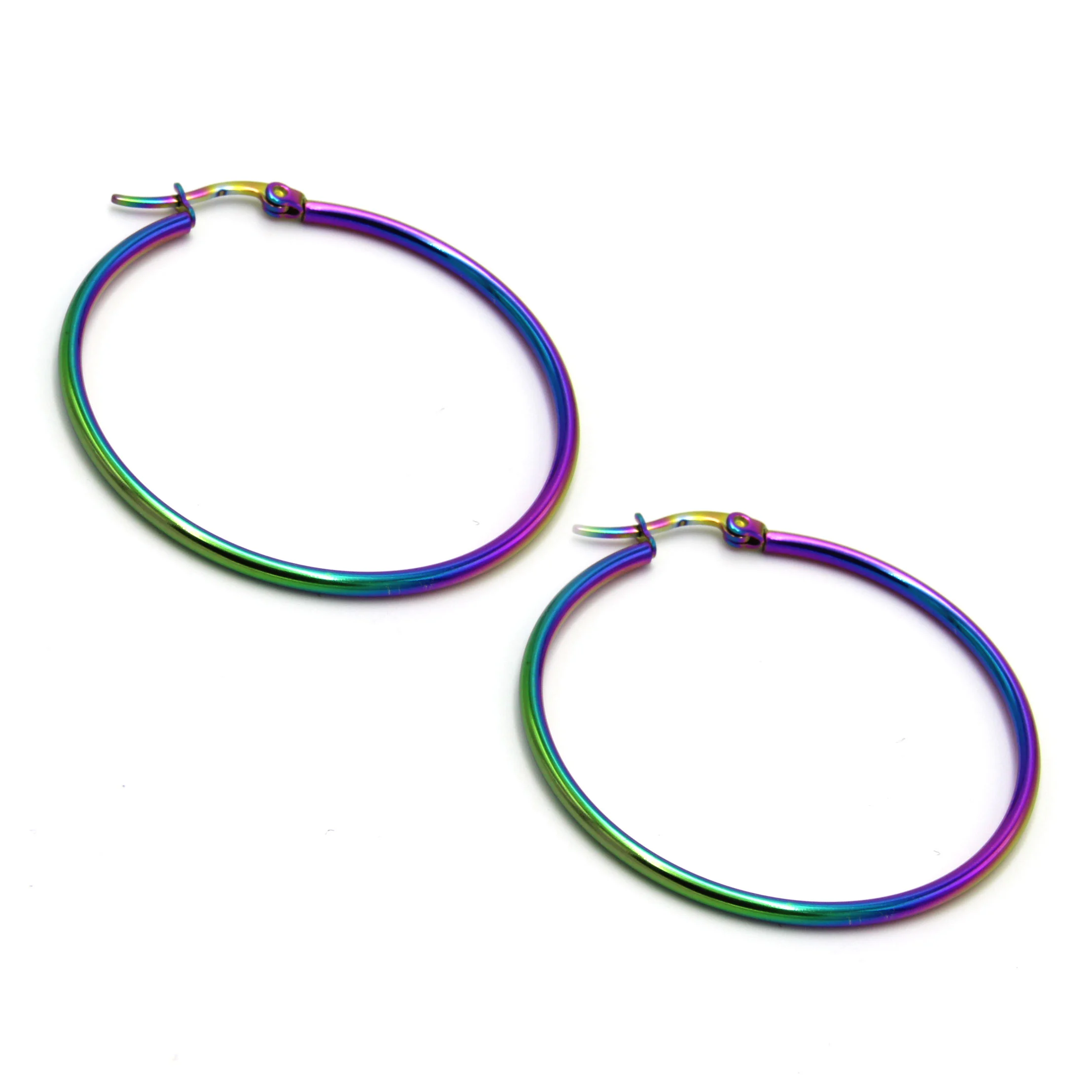 Aretes Acero Ionizado Arracada Lisa 43mm Unicorn Arcoiris
