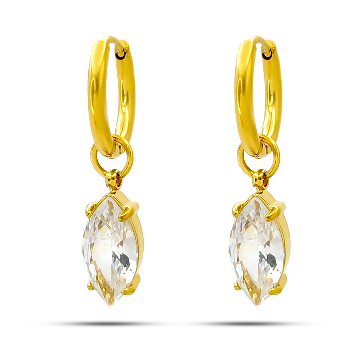 Aretes Acero Huggies Arracadas Colgante Zirconia Marquesa