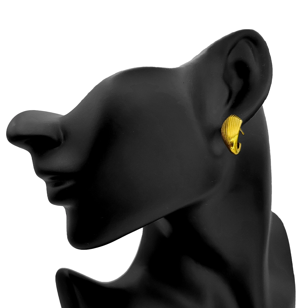 Aretes Acero Media Arracada Forma Gota Acanalada