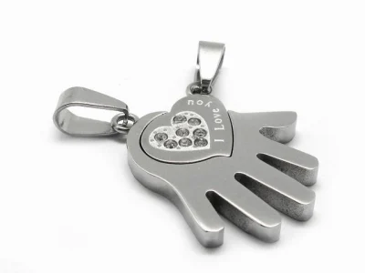 Dije Doble de Acero Plata Diseño Mano Corazon