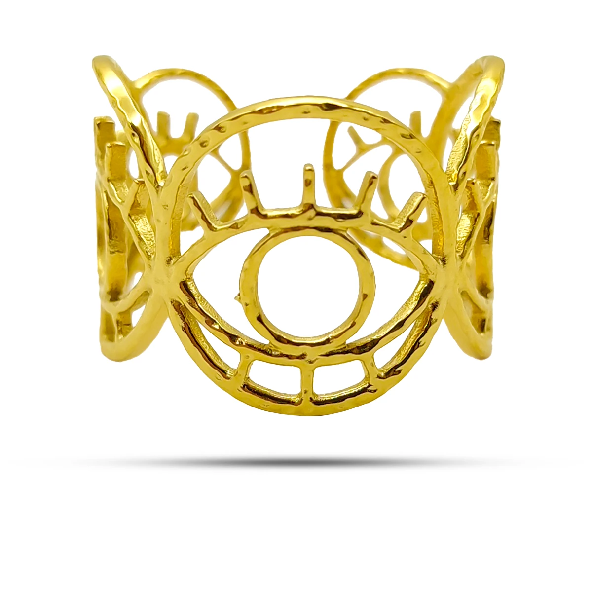 Anillo Acero Inox Contorno Ojo Místico Círculos Unidos