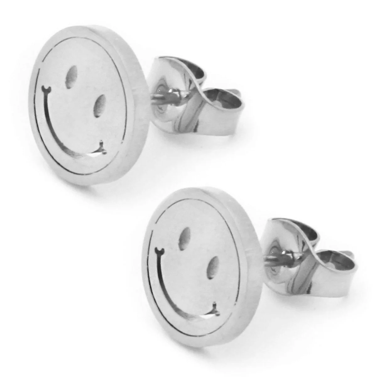 Set Joyeria Acero Plateado Happy Face Cara Feliz Lisa