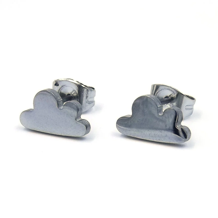 Aretes Tipo Broquel Acero Inoxidable Plateado Nube