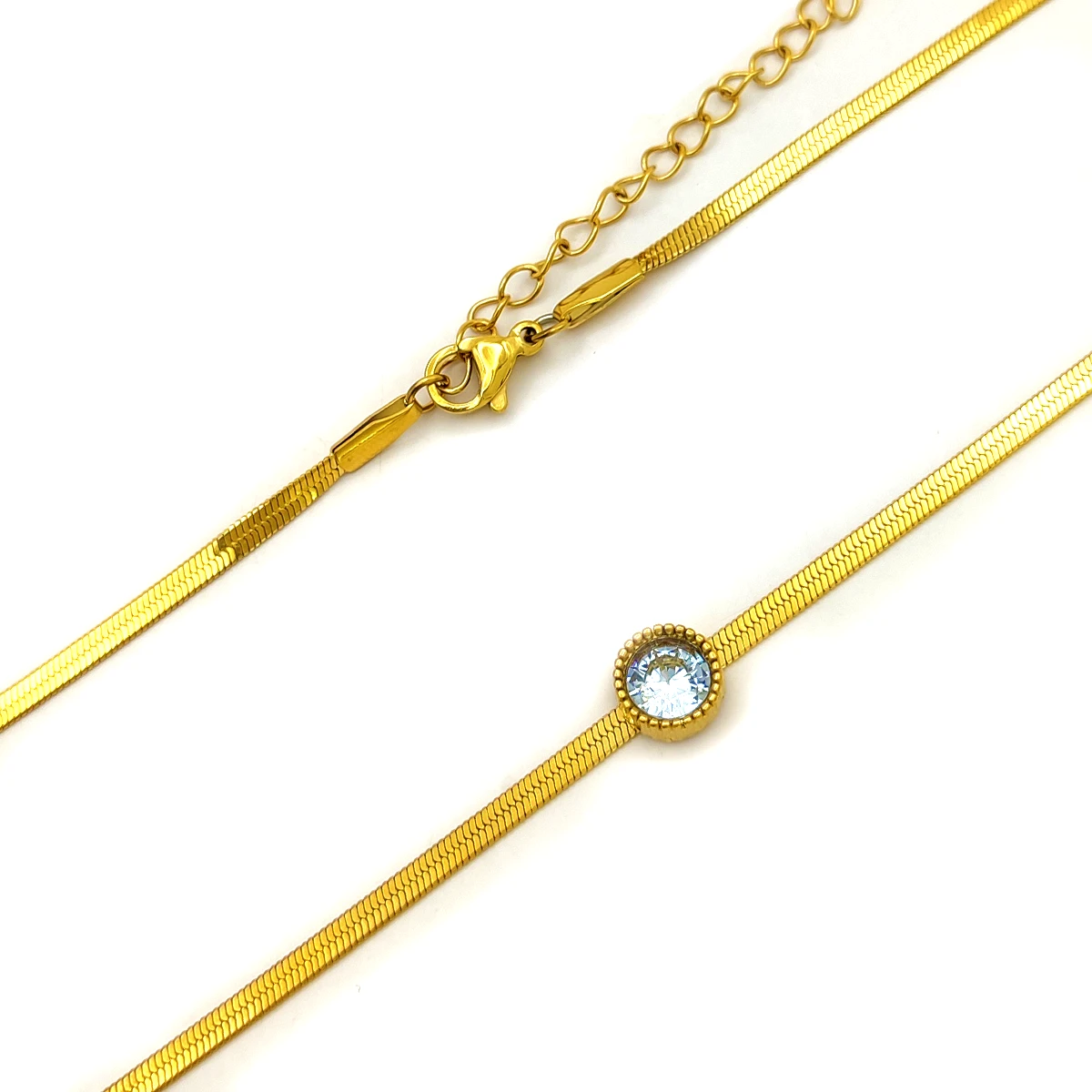 Collar Acero Dorado Cadena Planchada Cristal Redondo