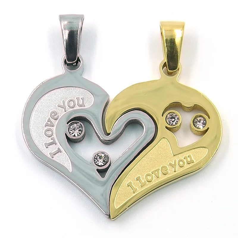 Dije Doble Diseño Corazon Partido Plata Dorado