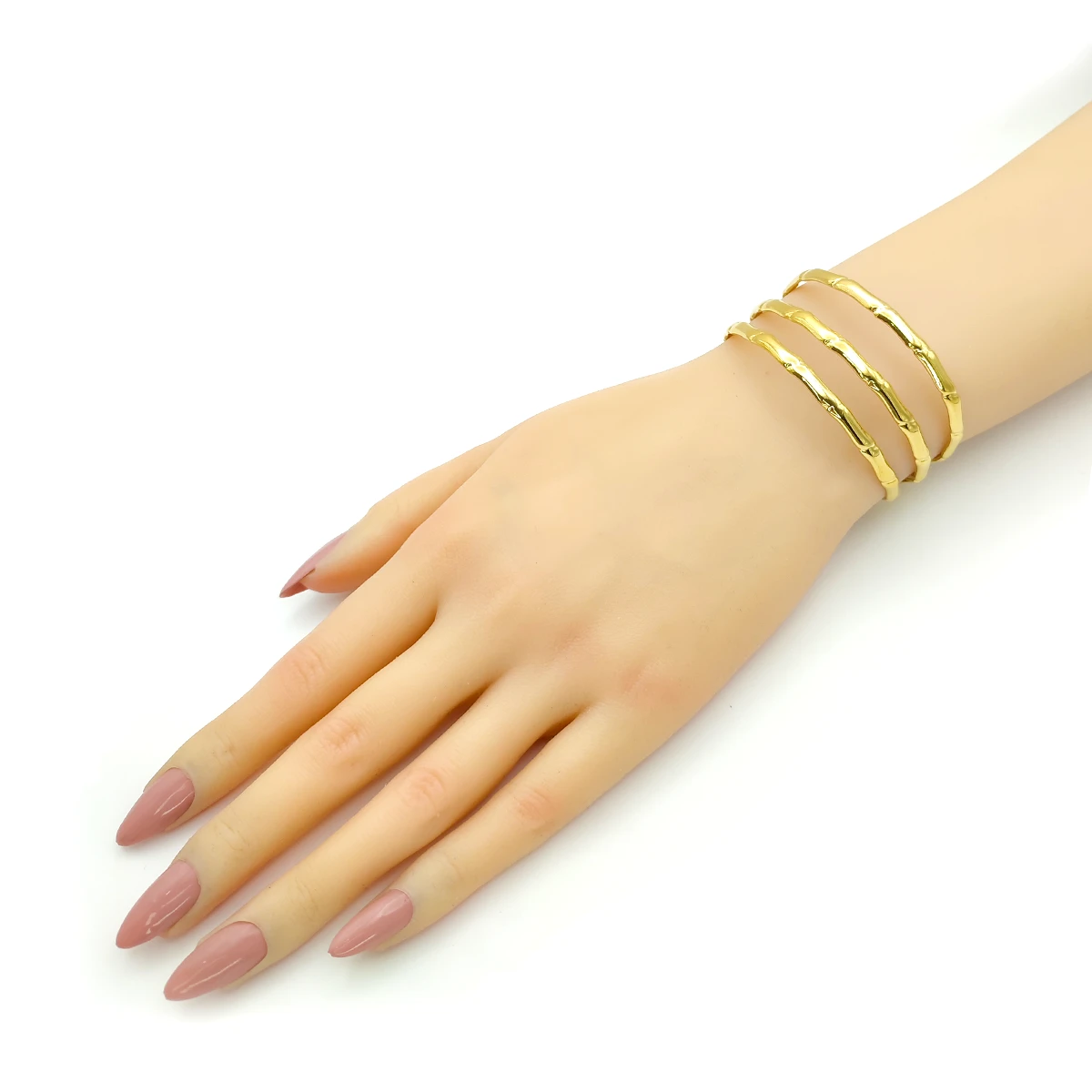 Pulsera Acero Dorado Brazalete Triple Lineas Irregulares
