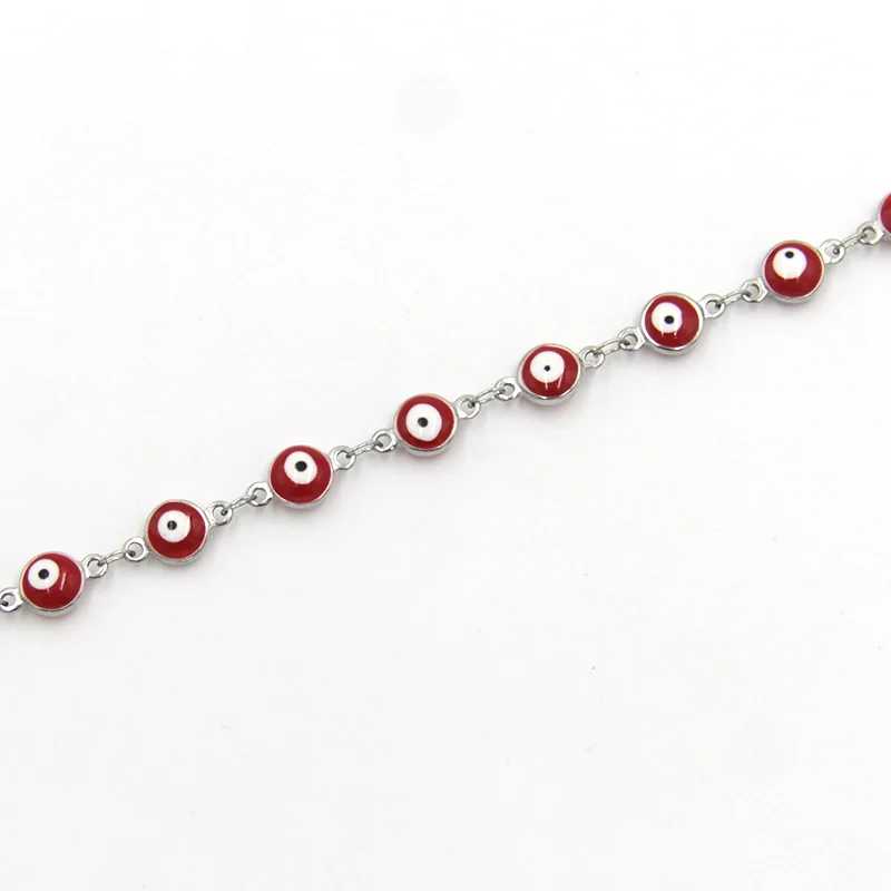 Pulsera Acero Plateado Proteccion Ojo Turco Rojo 6mm