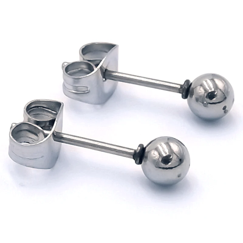 Aretes tipo Broquel Plateados Bola Sólida Mini