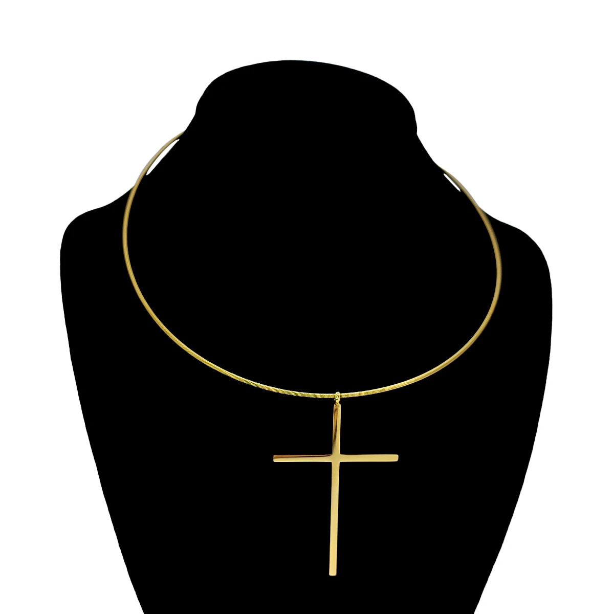 Collar Acero Dorado Gargantilla Rigida Cola de Rata Cruz