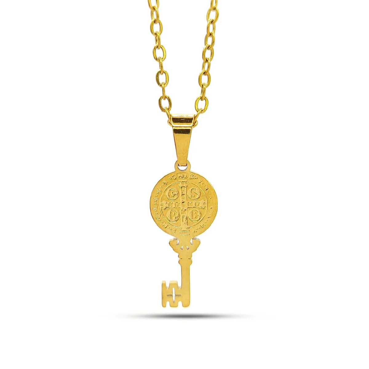 Collar Acero Inox Llave Cruz San Benito Protección