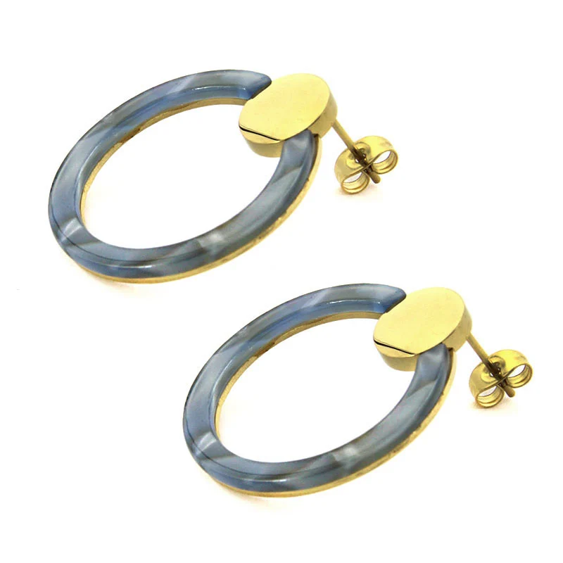 Aretes Acero Inox Dorado Bohemios Vintage Retro Resina