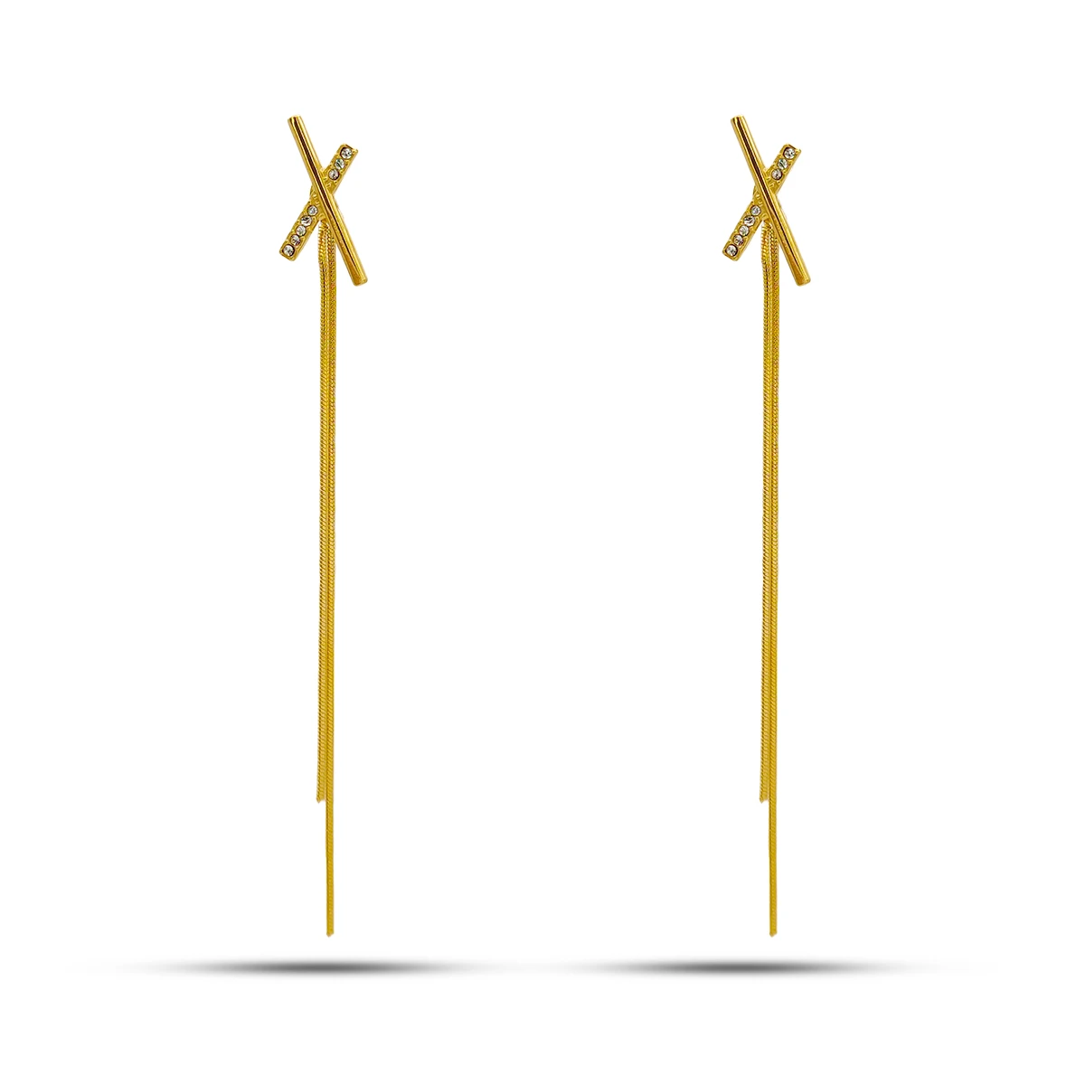 Aretes Acero Dorado Cruz Zirconia Cadena Largos Elegante