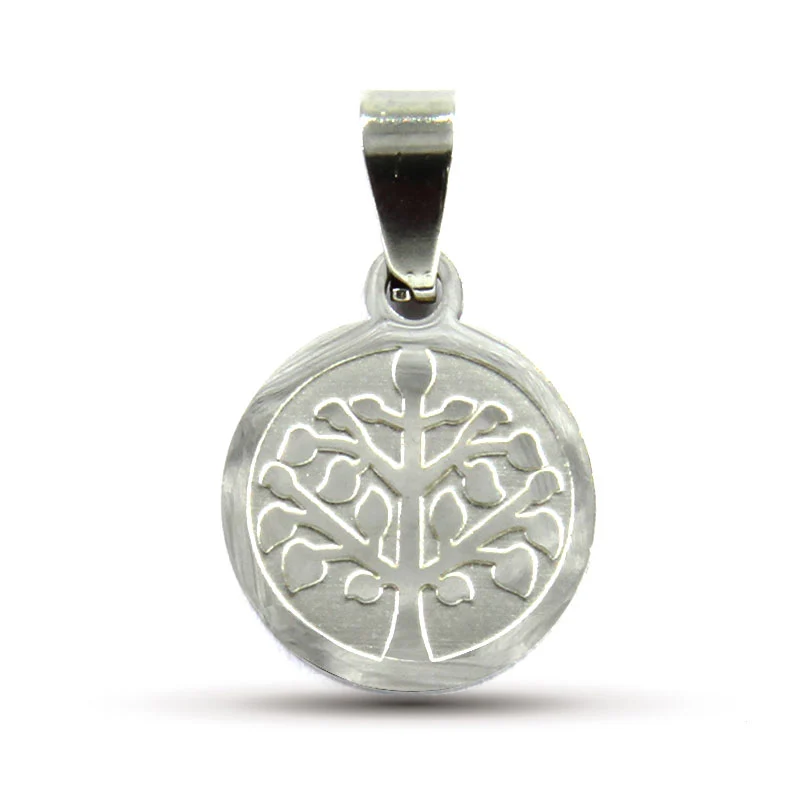 Dije Acero Plateado Medalla Arbol Vida Sabiduria 12mm