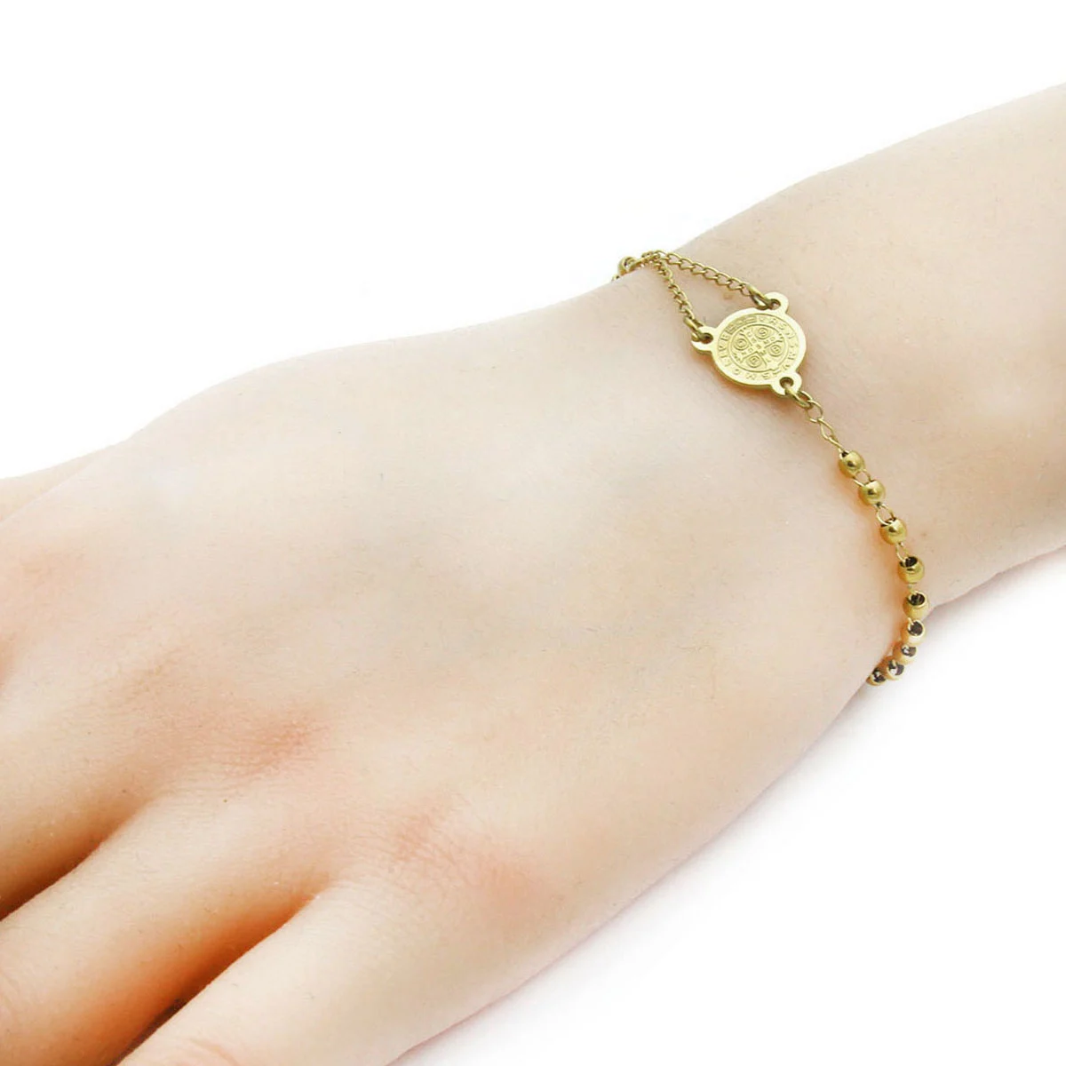 Pulsera Acero Dorado Misterio San Benito Proteccion