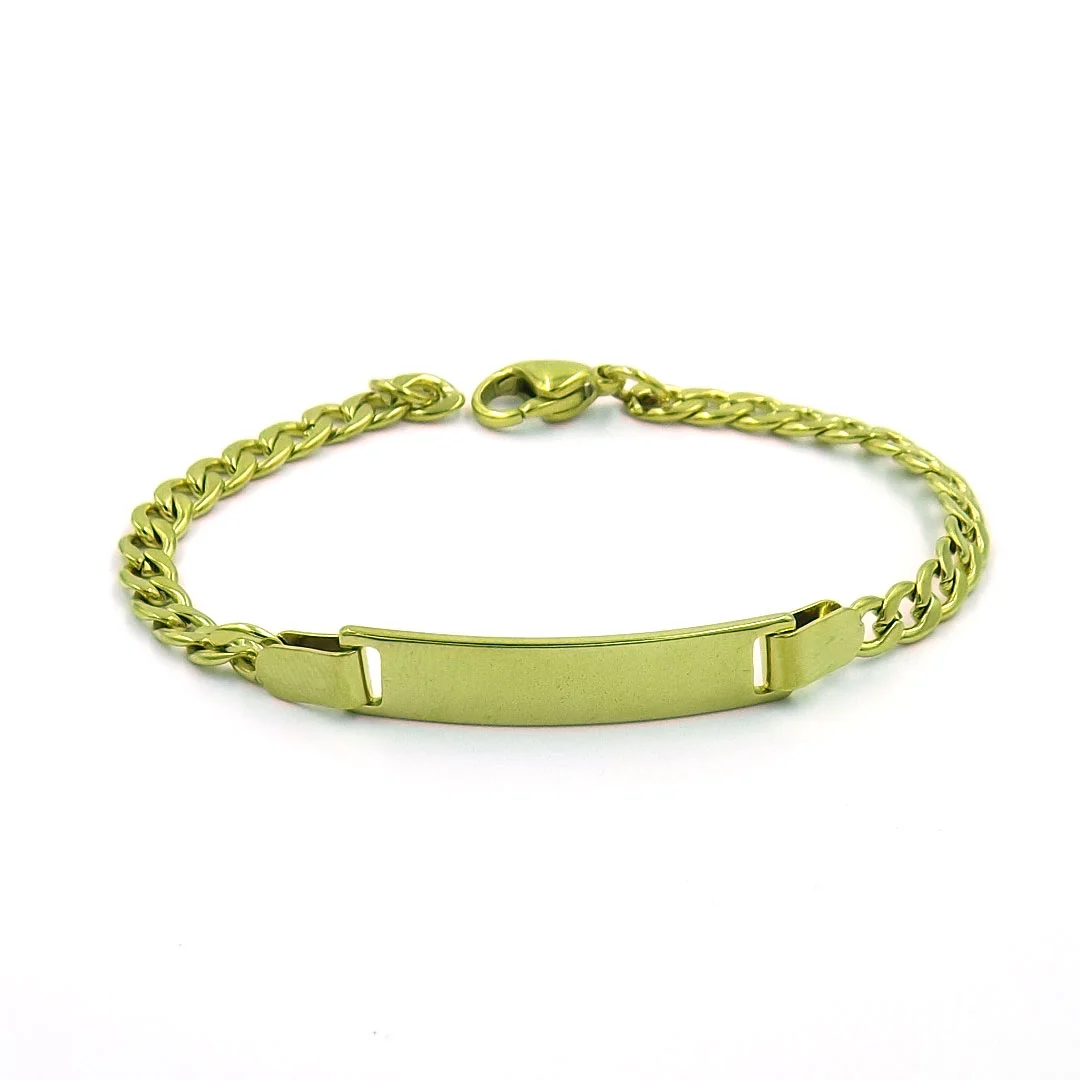 Pulsera Esclava Acero Dorado p/ Niño Placa Clasica