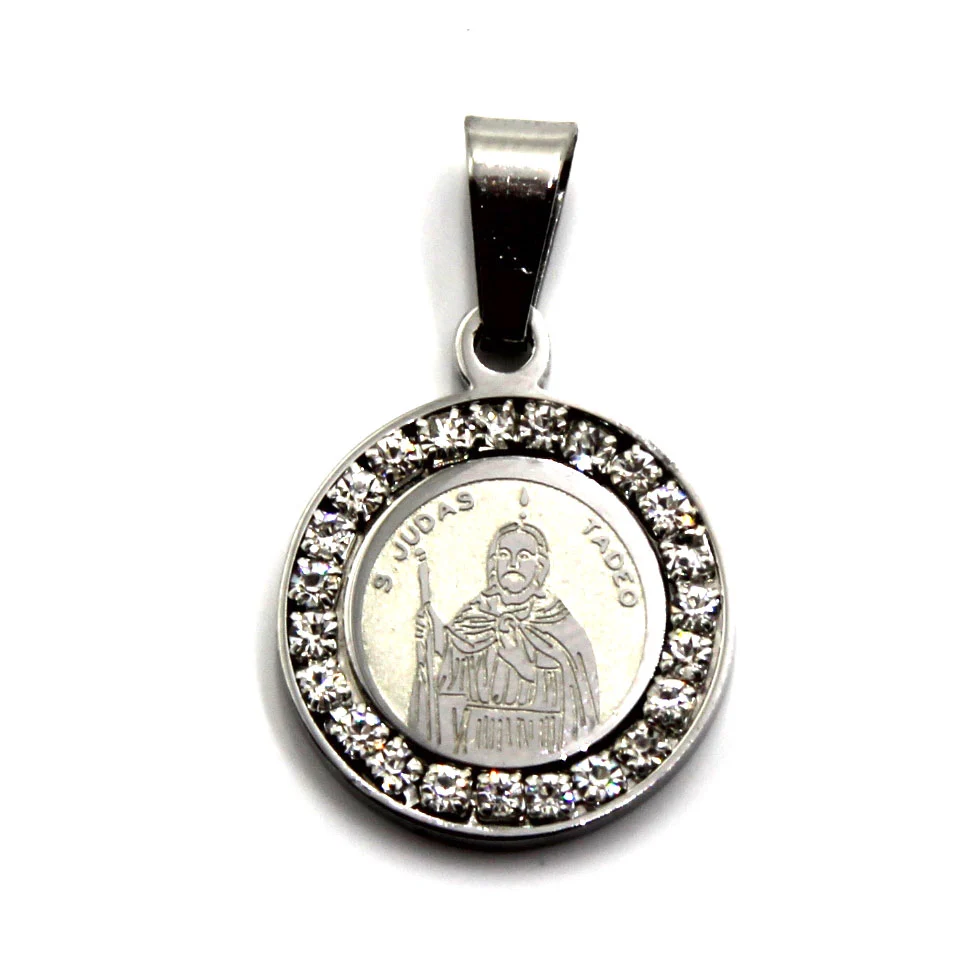Dije Acero Plateado Medalla San Judas 16 mm Zirconias