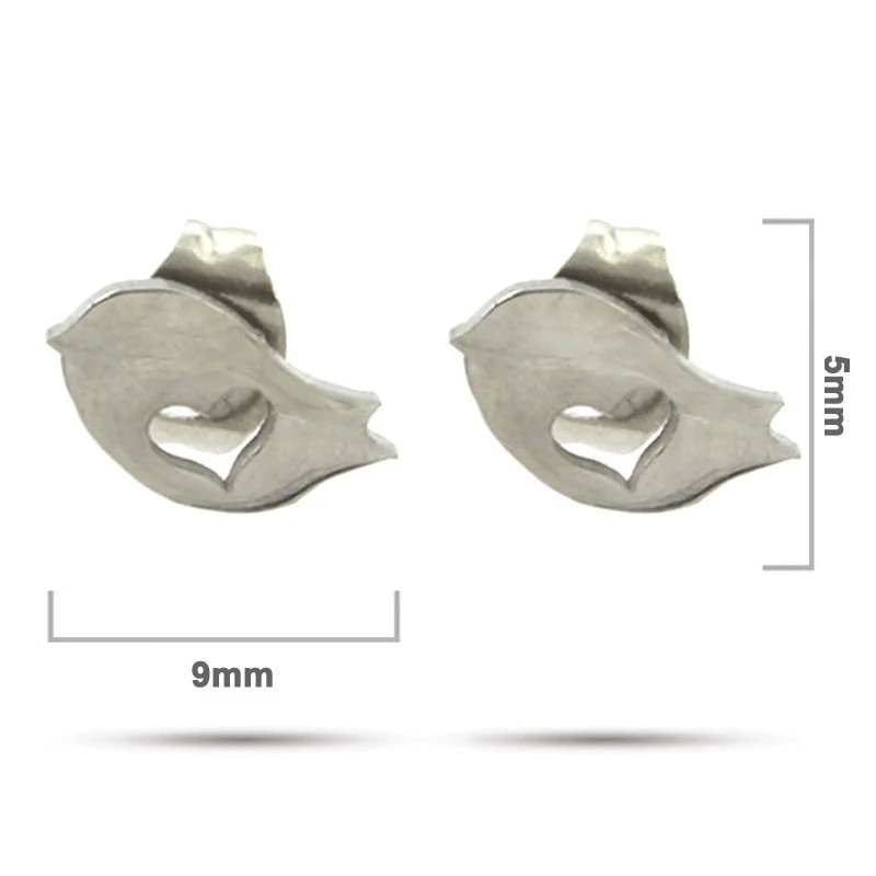 Aretes Acero Inox Plateado Tipo Broquel Pajarito Corazon