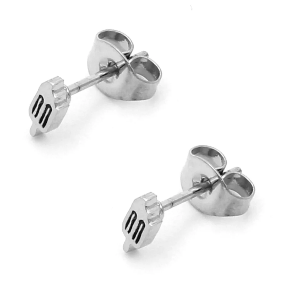 Aretes Acero Inox Plateado Tipo Broquel Paleta Hielo