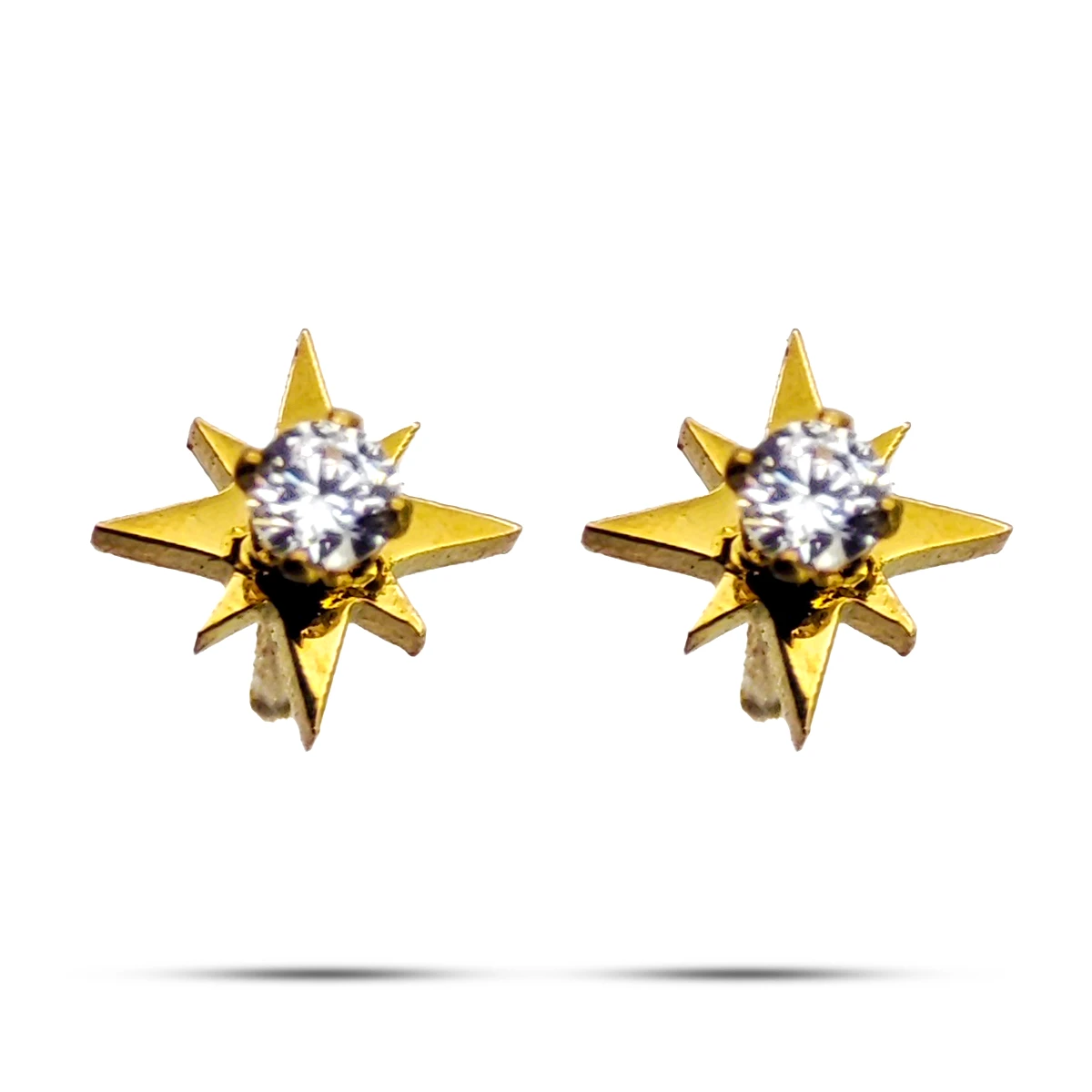Set Aretes Acero Dorado Huggies Estrella Cristal Rombo
