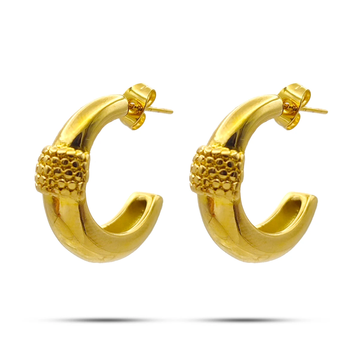 Aretes Acero Dorado Media Arracada Chunky Banda Textura