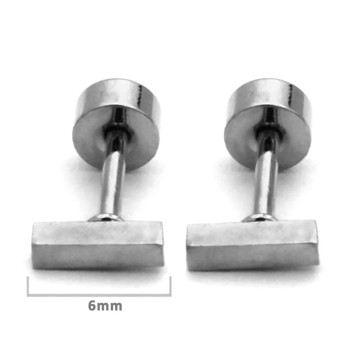 Aretes Tipo Broquel Dormilon Plateado Rectangulo 6mm
