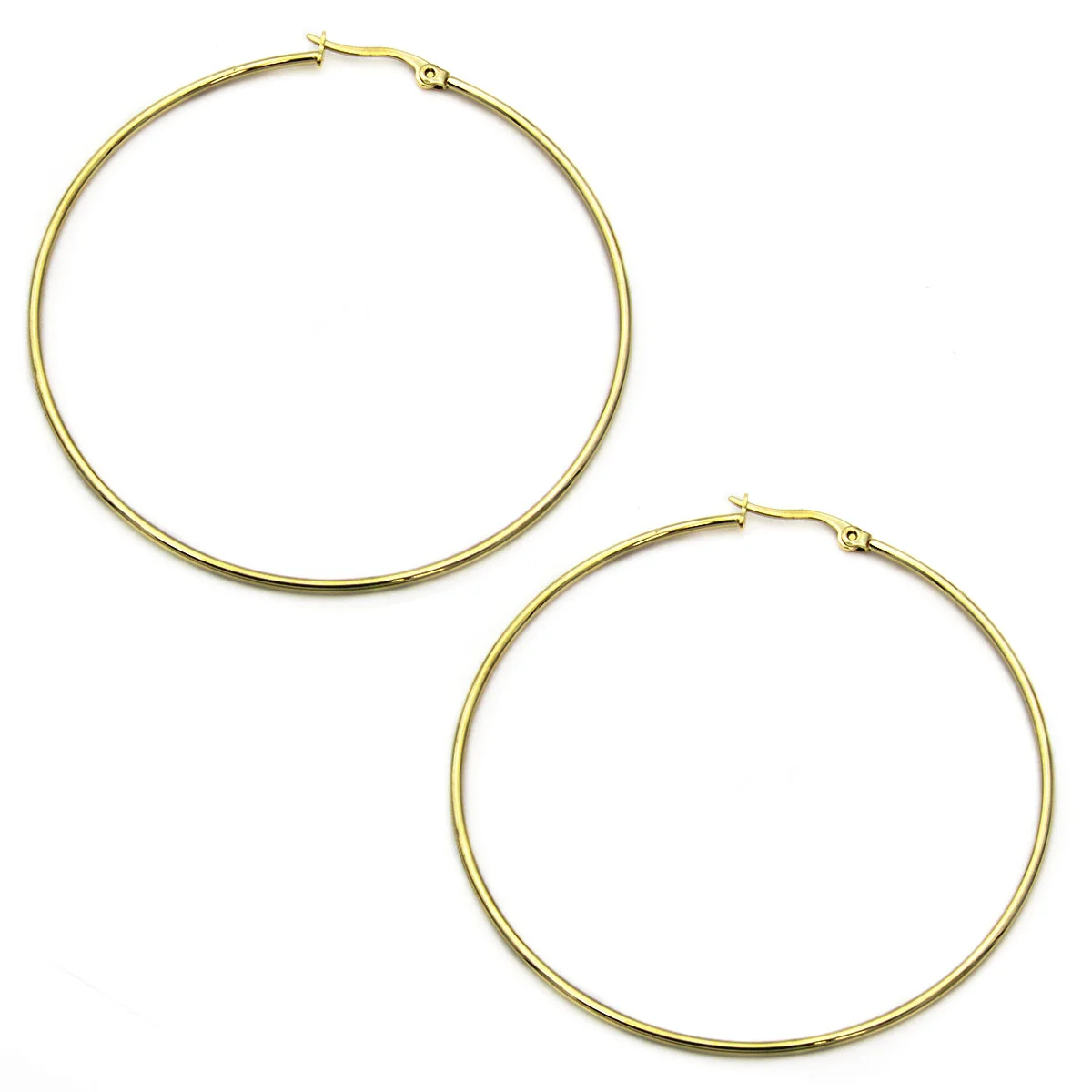 Aretes Acero Dorado Arracadas Lisas Tubular 62 mm