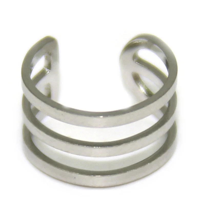 Ear Cuff Acero Inoxidable Plateado Tres  Lineas - aretes