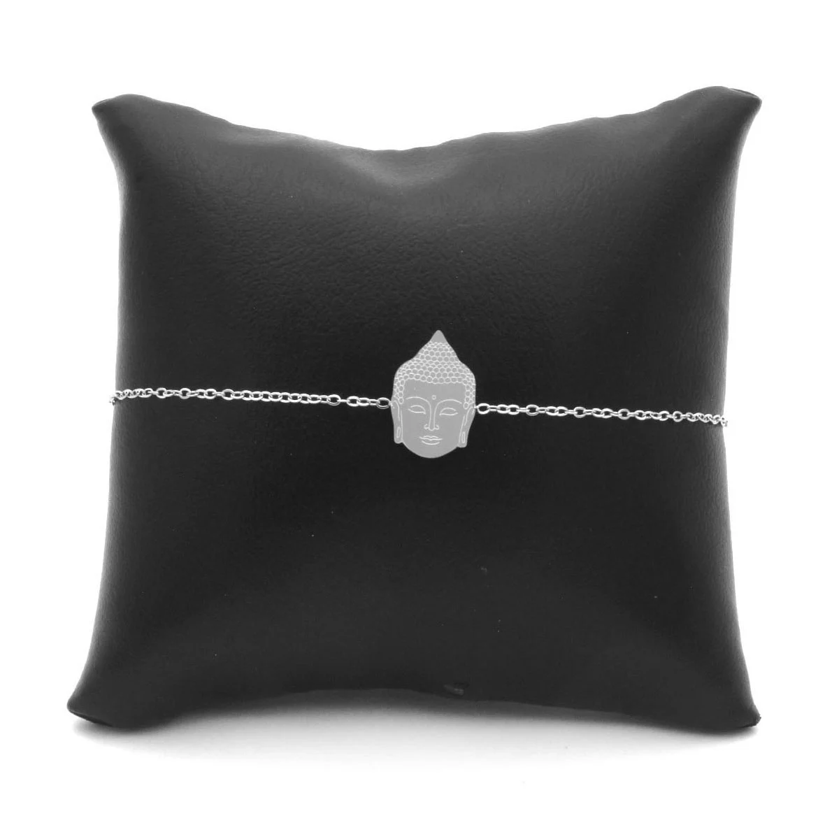 Pulsera Acero Inoxidable Plateado Cabeza Buda Suerte