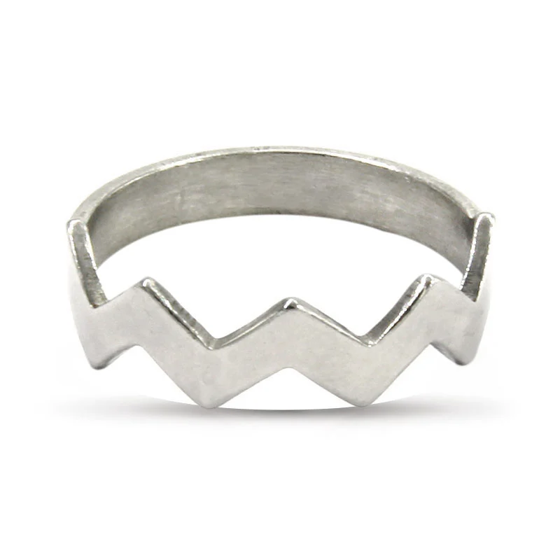 Anillo Acero Inoxidable Plateado Lineas Zigzag Lisa