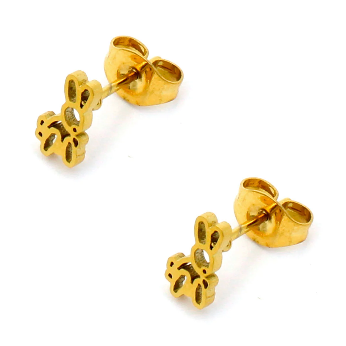 Aretes Acero Inox Dorado Tipo Broquel Conejo Globo