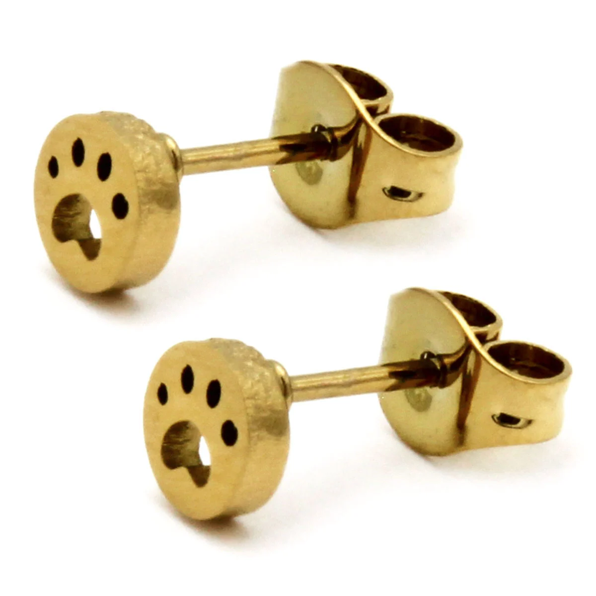 Arete Tipo Broquel Acero Dorado Huella Perro Mascota