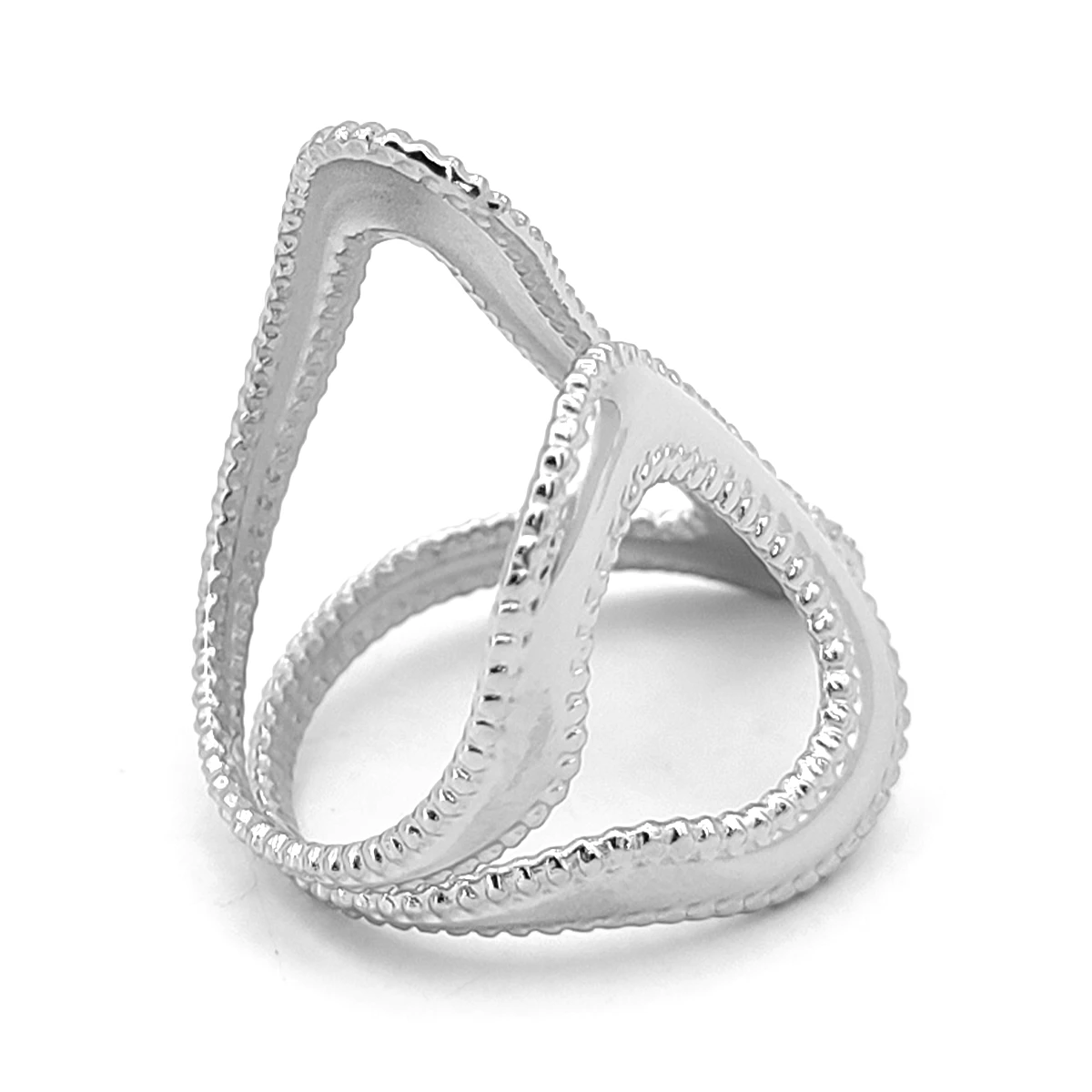 Anillo Acero Inox Plateado Irregular Contorno Punteado