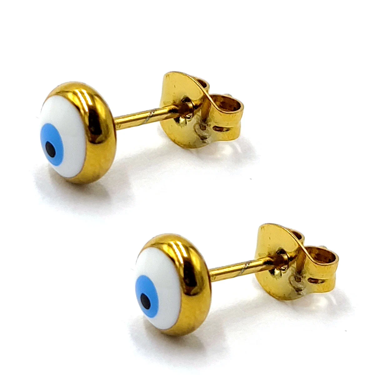 Set Joyeria Acero Inoxidable Dorado Ojo Turco Blanco