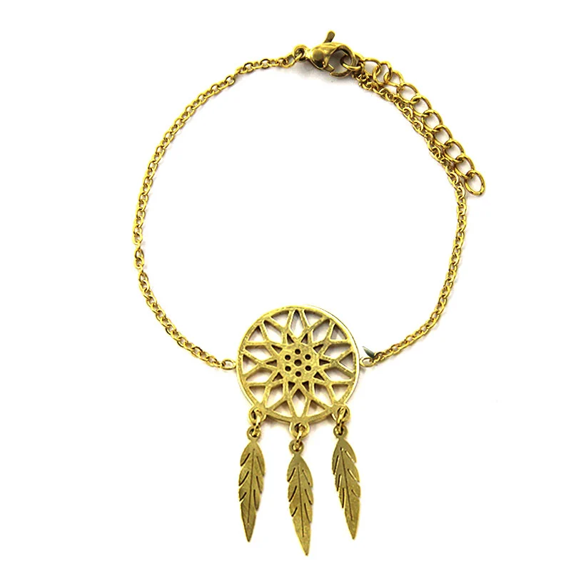 Pulsera Acero Inox Dorado Atrapa Sueños Rueda Vida