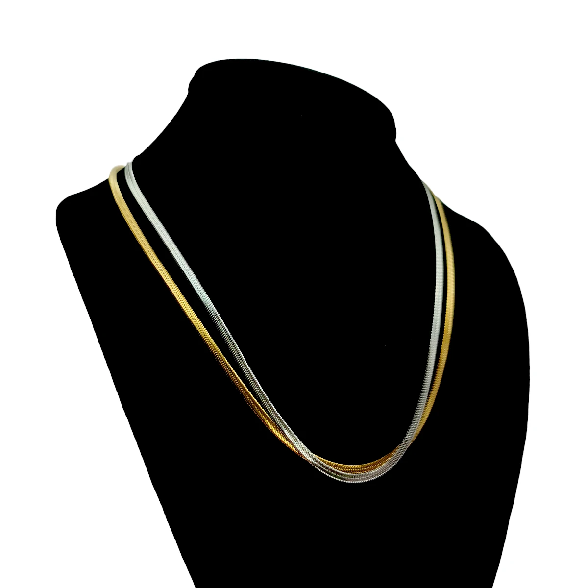 Collar Acero Bicolor Doble Cadena Planchada Panza de Vibora