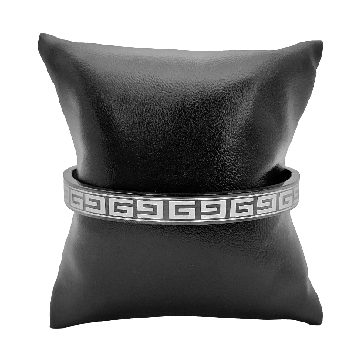 Pulsera Acero Negro Brazalete Patron de Grecas Grabadas