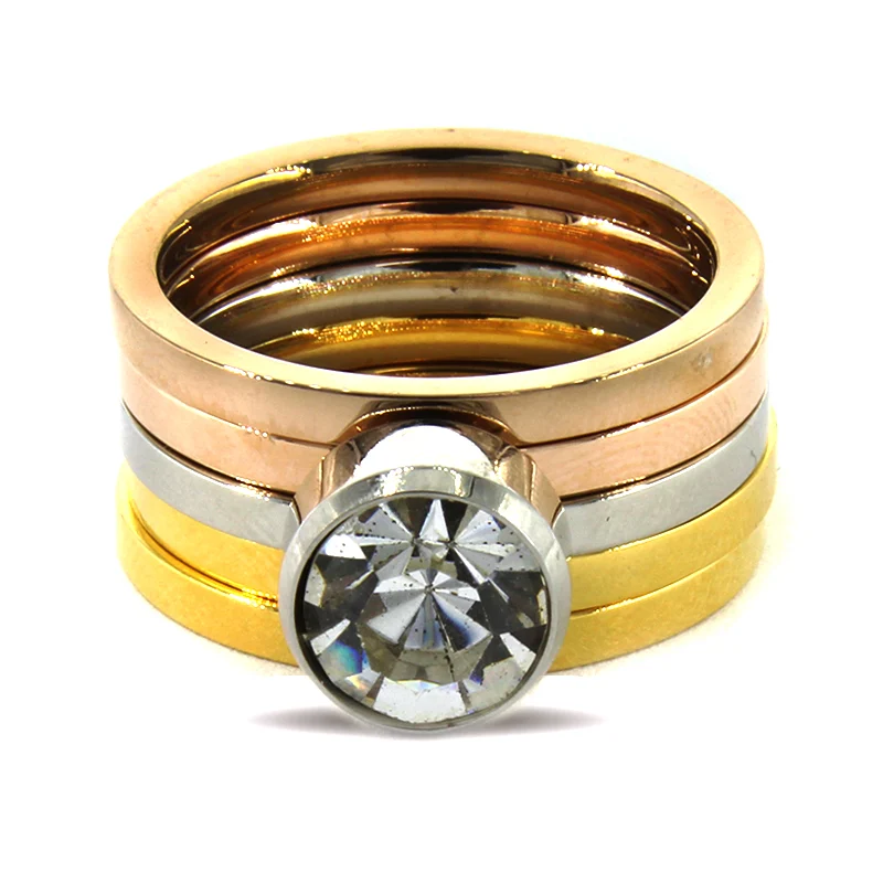 Anillo Acero Colores Mujer Triple Cocktail Elegante Lux