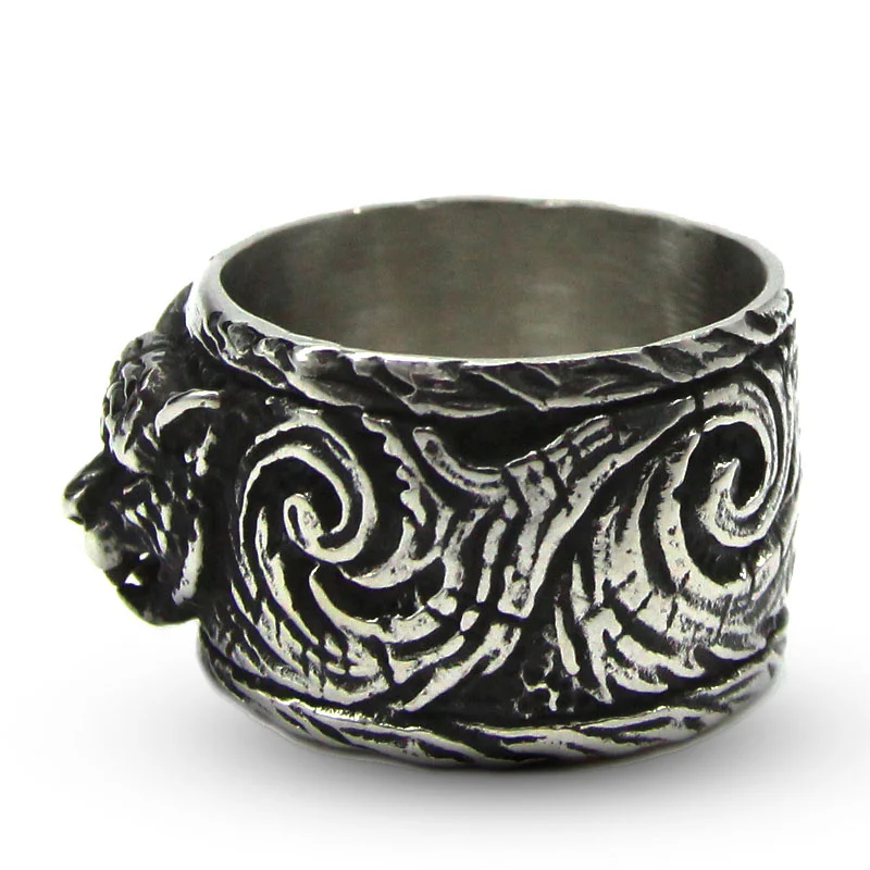 Anillo Hombre Acero Inox Plateado Negro Tigre Grecas