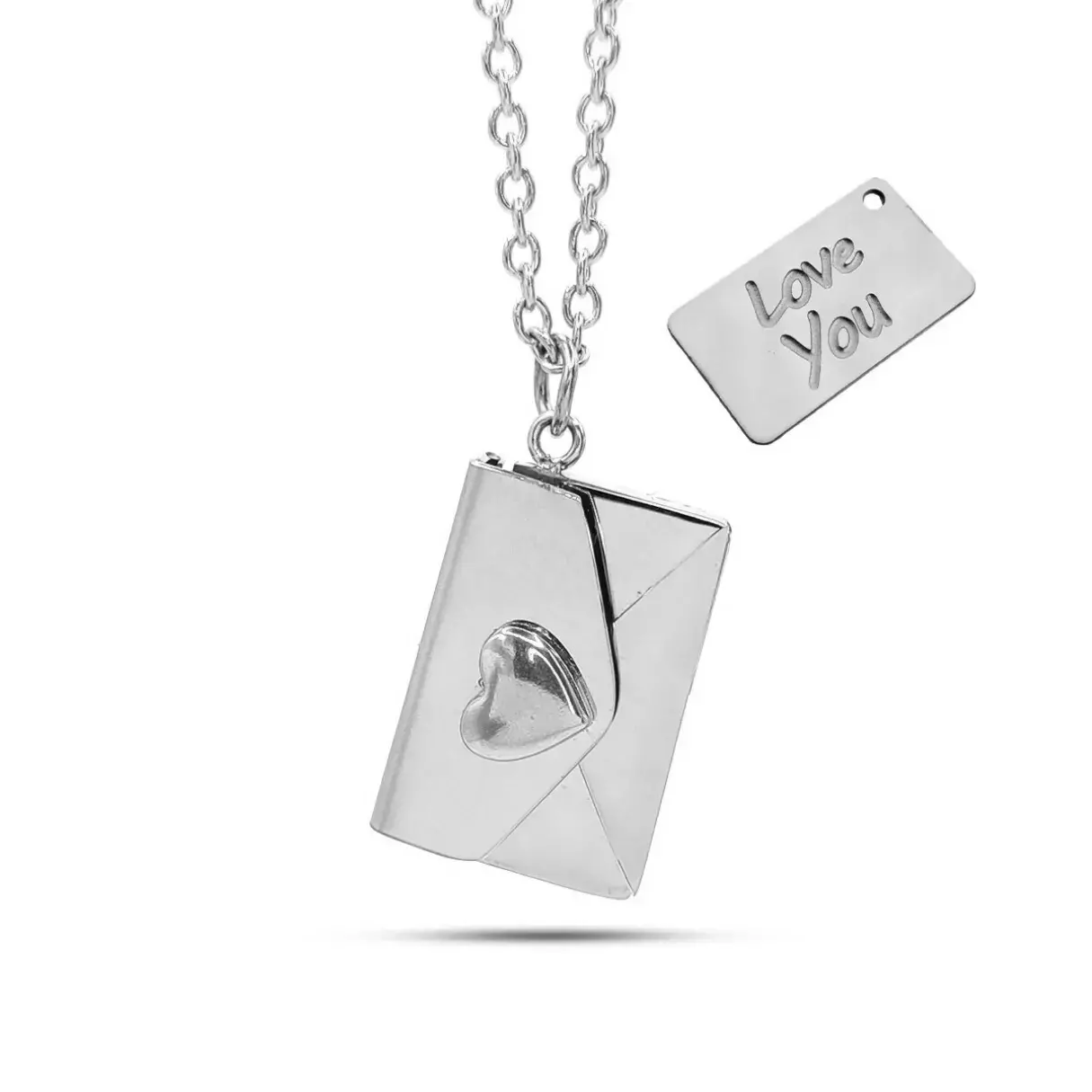Collar Acero Sobre Corazon Carta Love You Para Grabado