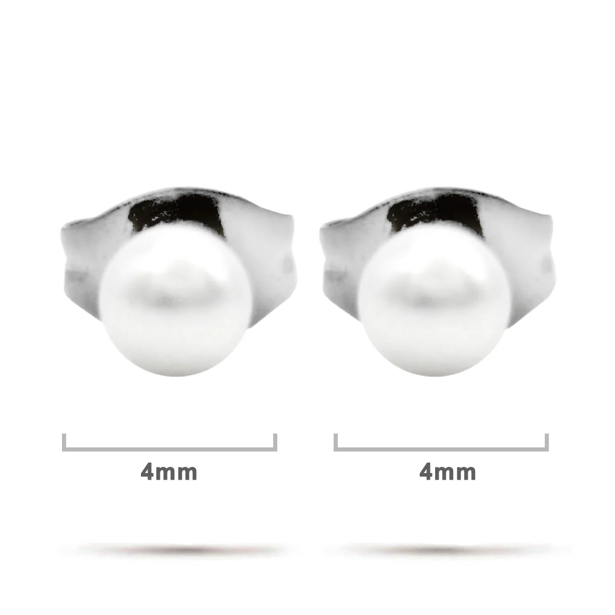 Aretes Acero Plateado Tipo Broquel Imitacion Perla 4mm