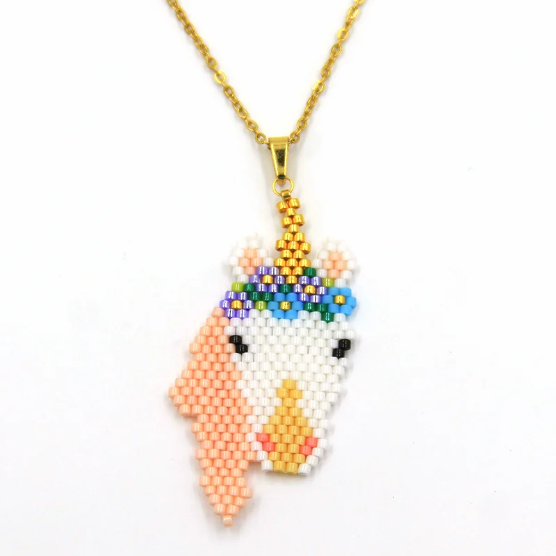 Collar Acero Dorado Unicornio Fantasía Miyuki