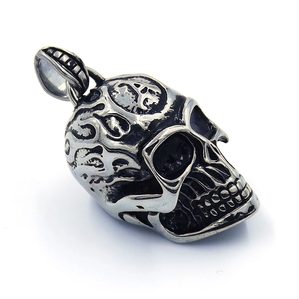 Dije Acero Gran Calavera Con Flamas Anarquia